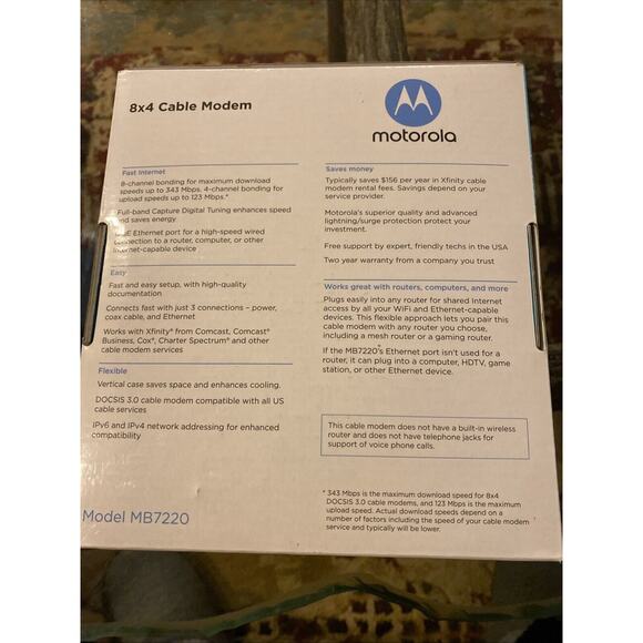 Motorola 8x4 CABLE MODEM Model MB7220 New - Picture 8 of 16